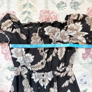 Bardot Paisley Button‎ Midi Dress XS Dark Romantic Coquette Puff Sleeve Black thumbnail 6