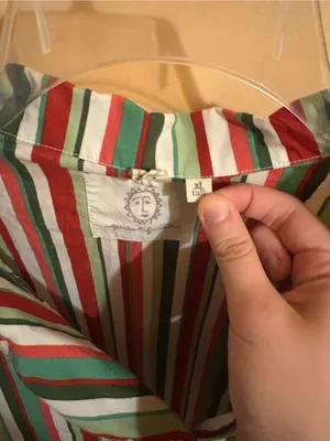 Printfresh Green, Red, Pink, & White Striped Long Sleeve Pajama Shirt thumbnail 3