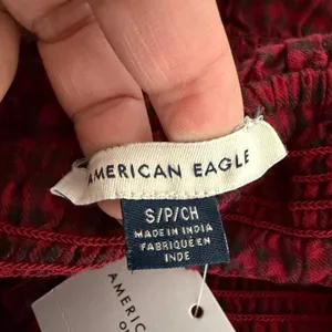 New American Eagle Long-Sleeve‎ Smocked Ruffle Plaid Top Red Gingham Women Small thumbnail 8