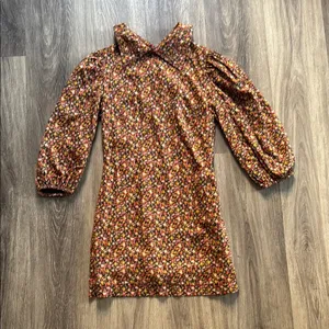 Free People Brown Printed Floral Sheath Mini Dress Small 3/4 Sleeves Collared thumbnail 2