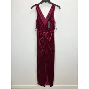 Lulus Beautiful Evenings Wine Red Velvet Twist-Front Maxi Dress Formal Small NWT thumbnail 6