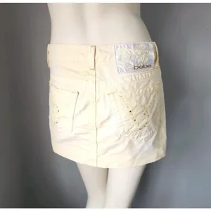 Vintage 90s y2k skirt Bebe‎ Butter Yellow mini micro rhinestone SZ 26 Waist 30" thumbnail 2