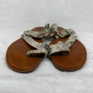 Vince Camuto VP-TADD Snakeskin Print Leather Thong Sandals Tan Cream Womens 7M‎ thumbnail 3