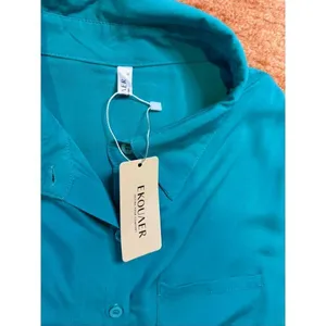 NWT Ekouaer Teal Button Front Long Sleeve Shirt Dress Size XL thumbnail 2