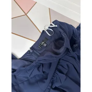 NWOT Lulus Radiant Charisma Navy Chiffon Ruched Tie-Strap Maxi Dress Holiday L thumbnail 5