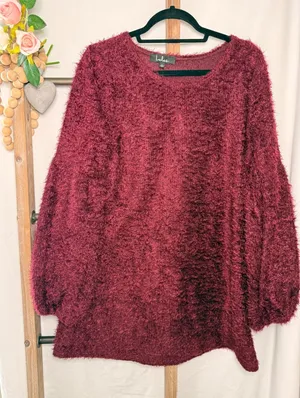 Lulus Burgundy Eyelash Knit Sweater Dress Womens Large Long Sleeve Fuzzy Tunic thumbnail 1