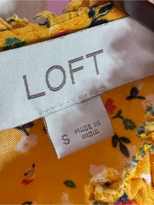 Loft Floral Flutter Sleeve Ruffle‎ Collar Blouse Top Yellow Small Cottageore thumbnail 9