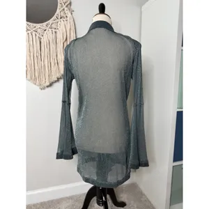 House of CB London Amiyah Gray Lurex Shirt Dress Sheer Ruffle Button-up XS thumbnail 4