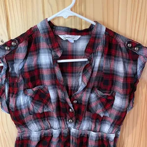 Red and Black Plaid Button-Up Dress thumbnail 2