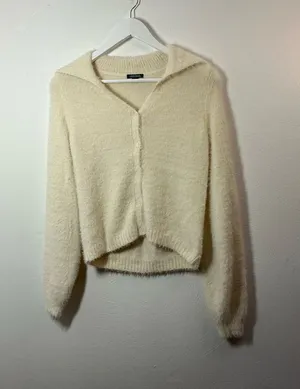 Wild Fable Cream Fuzzy V-Neck Button Sweater Size XS thumbnail 1