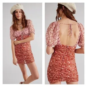 NEW Free‎ People Tessa Floral Ruched Bodycon Mini Dress Women's Size XS Coquette thumbnail 7