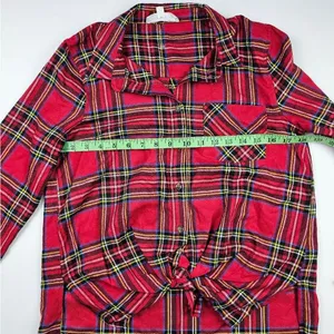 Hippie Rose -658 NWT Red Black Plaid Long Sleeve‎ Front Knot Button Down Shirt S thumbnail 5