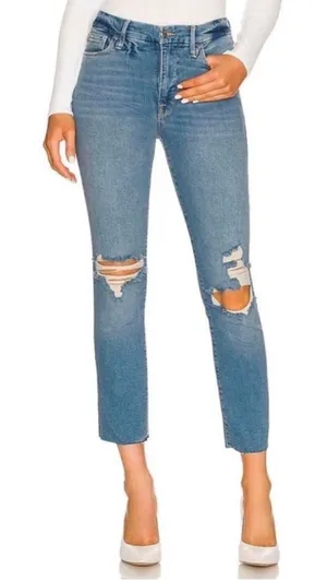 Good American Good Leg Distressed Jeans Blue Size 8 thumbnail 1