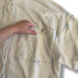 Free People Cream Cropped Boxy Cardigan L Rainbow‎ Stitch Oversized Top thumbnail 8