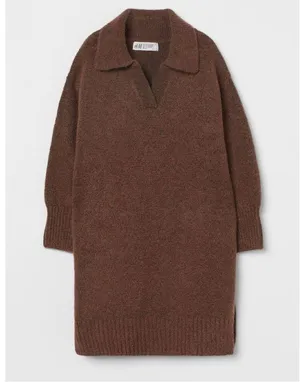 NWT H&M Knit Sweater Dress Wool Blend In Dark Brown thumbnail 2