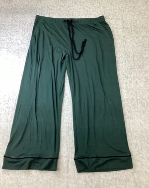 Green Wide Leg Pajama Pants with Drawstring and Black Piping‎ Detail thumbnail 1