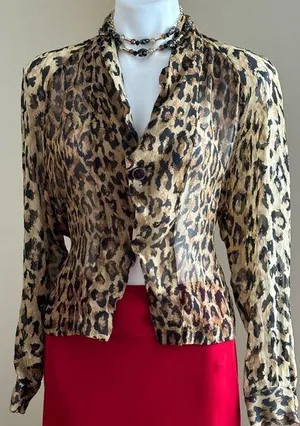 Vintage Anne Pinkerton Sheer Animal Print Leopard Blouse SZ S Good Condition thumbnail 1