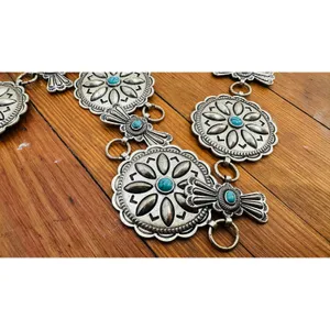 Western Concho Silver Color Turquoise Color Western Wear Belt Small/Medium thumbnail 6