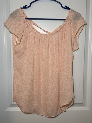 LC Lauren Conrad Peach Rose Floral Cap Sleeve Tie Back‎ Blouse Womens Small thumbnail 1