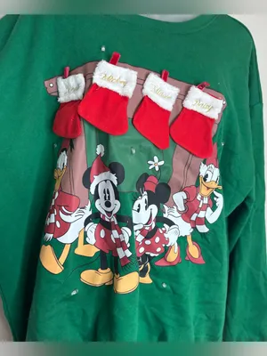 Disney Green Mickey Mouse ducks Graphic Sweatshirt winter Christmas stocking XXL thumbnail 2
