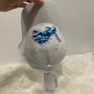 National Football League Detroit Lions hat! White baseball cap with glitter sequin lions logo!! thumbnail 6