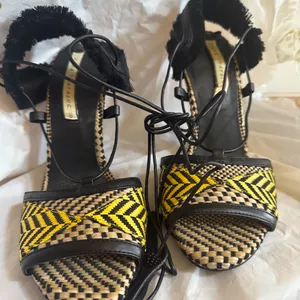 Zara Black and Yellow Woven Lace Up Sandals thumbnail 4