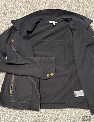 Time and Tru Black Moto Jacket with Gold-Tone Hardware thumbnail 2