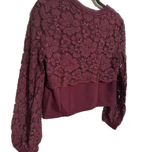 Maeve by Anthropologie Plum Lace‎ Pullover Style Crop Sweatshirt SZ S thumbnail 4