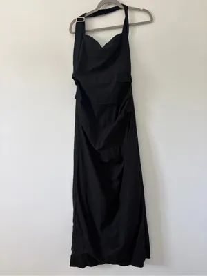 Peppermayo Rumour Has It Black Linen Buckle Strap Halter Maxi Cocktail Dress M thumbnail 3