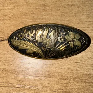 Damascene Flying Bird Leaf Vines Flower Oval Fashion Brooch Lapel Pin‎ thumbnail 5