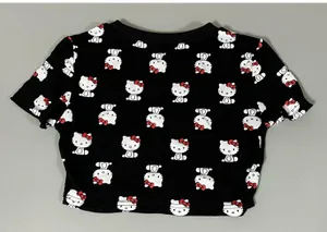Hello Kitty Black Graphic Short Sleeve Crop Top Tee T-Shirt Size S ♥️✨ thumbnail 2