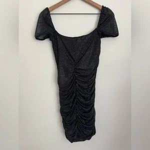 NWOT Lucy in the Sky Emaline Ruched Bodycon Mini Dress in Black homecoming M thumbnail 4