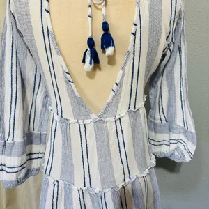 Blue Island‎ Women Boho Swim Cover Up Blue/White/Stripe Long Bell Sleeve Sz S thumbnail 7
