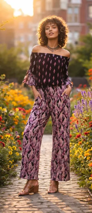 Raga by Anthropologie Boho Off-The-Shoulder Paisley Smocked Jumpsuit Size L NWT thumbnail 1
