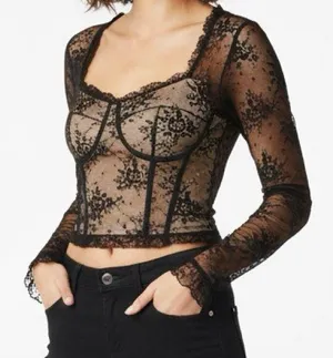 NWT SHEIN BAE Women’s Lace Cottagecore Crop Top thumbnail 1
