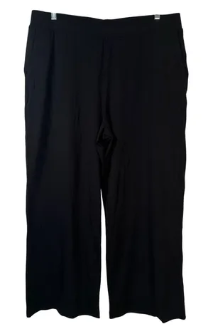 Lands End Black Wide Leg Cropped Knit Pants XL 18 High Rise Cotton Modal Stretch thumbnail 1