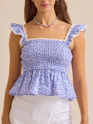 Altar’d State Floral Print Smocked Top Size M thumbnail 1