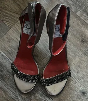 Vintage by Jeffrey Campbell Pewter/Red Ankle Strap 3” Heels Sz 9 thumbnail 1