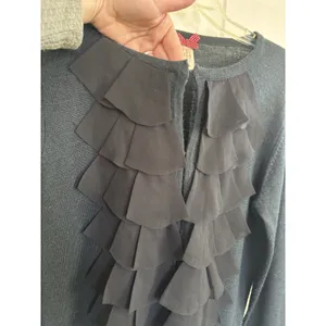 Downeast Black Ruffle Front Wool Blend Cardigan Sweater L Whimsigoth Preppy Y2K Layering thumbnail 5