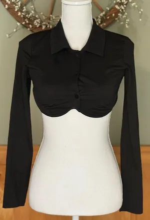White Fox Pretty in Paris Black Long Sleeve Crop Top Size M sold out online thumbnail 1