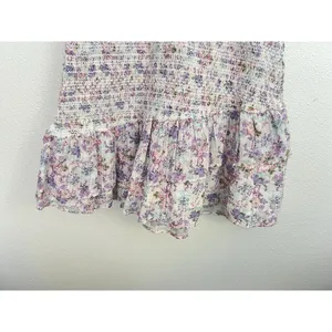 LOVESHACKFANCY Floral Smocked Mini Dress Puff Sleeve Asymmetric Ruffle Coquette thumbnail 8