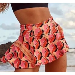 Free People Floral Print Tennis Skirt Shorts Pink Orange Pleats and Thank You L thumbnail 1