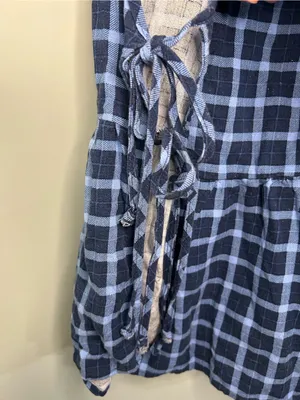 Velvet Moon blue and black gingham peplum halter top high square neck medium thumbnail 6