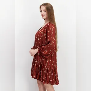 En Saison Long Sleeve Floral Printed Drop Waist Mini Dress Bump Friendly thumbnail 3