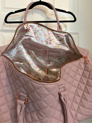 New Ms Lovely quilted pink/mauve WEEKENDER DUFFEL BAG SATIN lining rose gold thumbnail 2