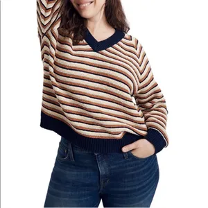 Madewell SZ S Arden V-Neck Crop Striped Pullover Sweater In Stripe thumbnail 9