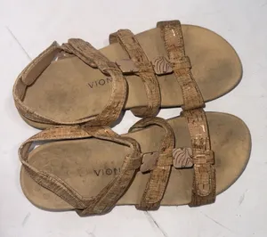 Vionic Gold Cork Metallic Orthotic Comfort Adjustable Sandals Size 10 Wide thumbnail 1