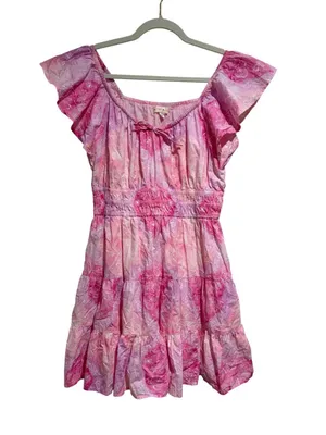Roller Rabbit Pipette Tiered Mini Dress Pink Floral Short Sleeve thumbnail 1