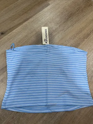 No Boundaries Light Blue & White Striped Strapless Tube Top thumbnail 2