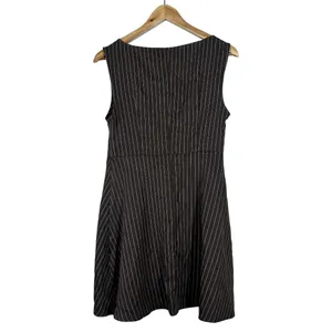 NWT Cider Pinstripe Mini Dress Brown Preppy Button Front Scoop Neck Size L thumbnail 3